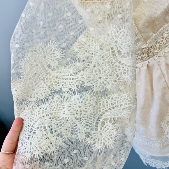 NEW | Anthropologie Champagne & Strawberry Ivory Lace Blouse - Picture 9 of 13